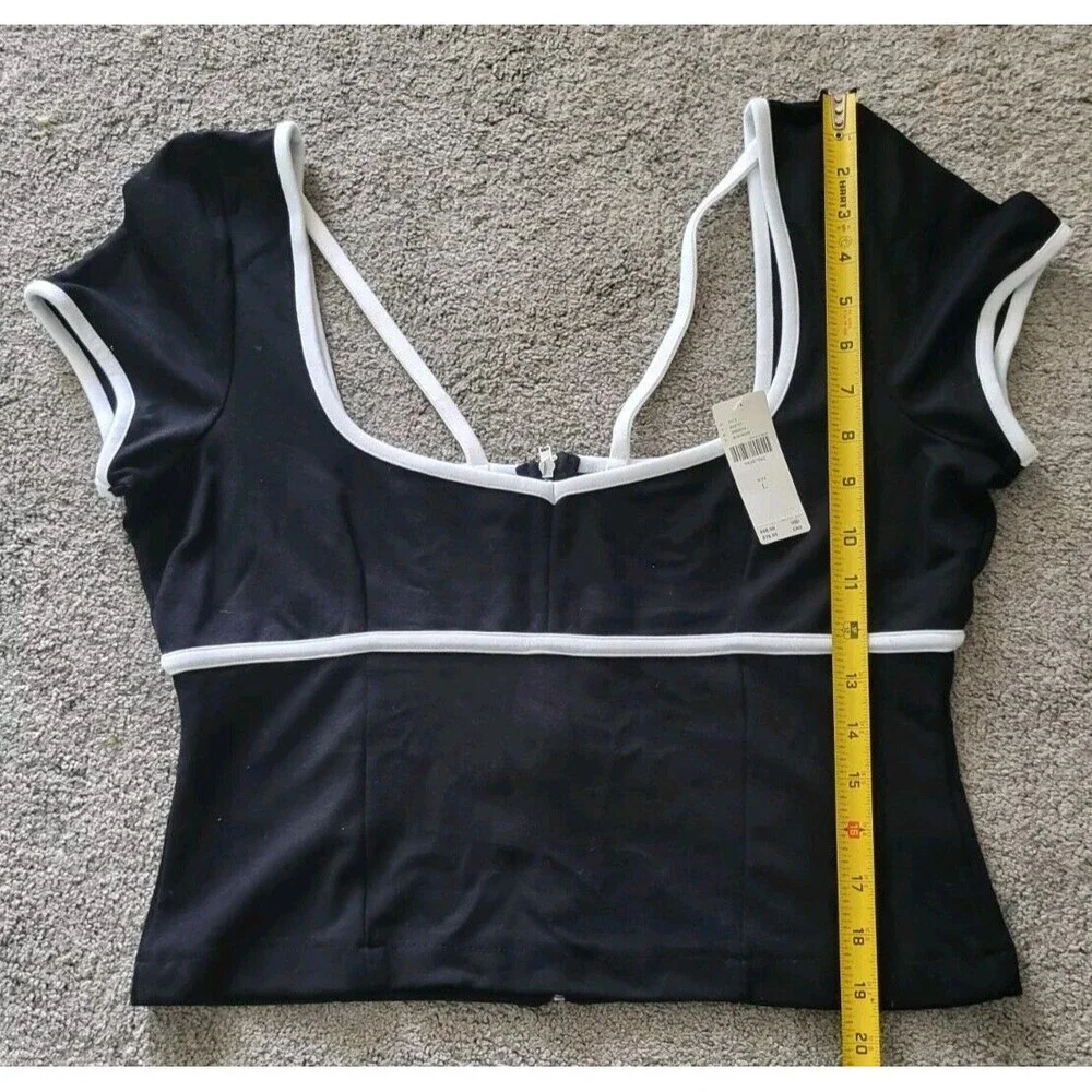 Maeve By Anthropologie Sweetheart Ponte Crop Top Black White Rockabilly  Size L - Picture 10 of 11